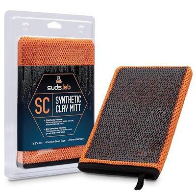 Suds Lab SC Synthetic Clay Mitt for Car Detailing – Reusable Clay Bar Mitt to Remove Paint Overspray, Water Spots, Tree Sap & Rail Dust from Paint, Glass & Plastic