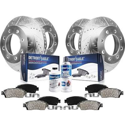 Detroit Axle - Brake Kit for 2012-2022 Ford F-250 Super Duty | 2013-2022 F-350 Super Duty, Drilled and Slotted Disc Brake Rotors Ceramic Brake Pads Replacement 14.29 inch Front & Rear