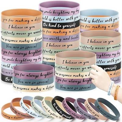 Lunmon 120 Pcs Affirmations Silicone Bracelets Bulk Inspirational Motivational Rubber Wristbands Colored Positive Bracelets for Student Teacher Women Encouragement Friendship Gift