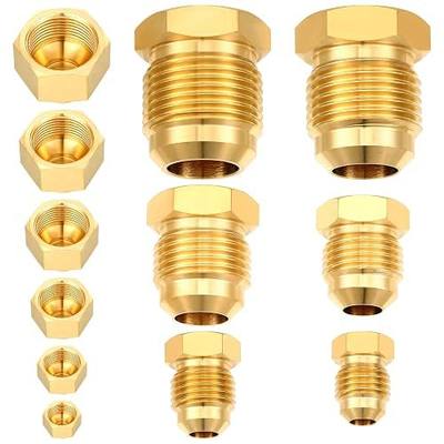 MorningRo 6 Pcs Brass Flare Plug SAE 45 Degree Flare Tube Fitting Seal Plugs 6 Pcs Brass Cap Assortment Kits for 1/4" 5/16" 3/8" 1/2" 5/8" 3/4" Tube OD 6 Sizes Set