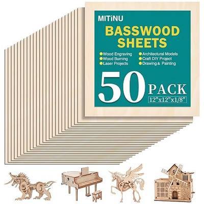 50 Pack Basswood Sheets for Crafts,12"x12"x1/8" 3mm Thick Plywood Sheets with Smooth Surfaces-Unfinished Squares Wood Boards for Laser Cutting, Wood Burning, Architectural Models, Staining