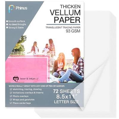 Phinus 72 Sheets Translucent Vellum Paper 8.5 x 11, Printable Vellum Jackets Vellum Paper for Invitations, Tracing Paper for Drawing Sketching, Invitation Belly Bands, Gift Box Liners, White