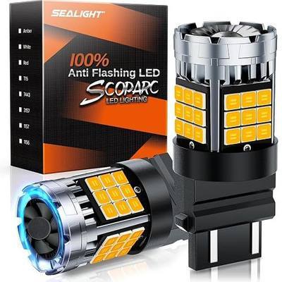 SEALIGHT Turn Signal Bulb, 3157A 3156 LED Bulbs Amber, 600% Super Bright High Power Canbus Error Free Anti Hyper Flash, 3457NA 4057 4157 for Front Rear Turn Signal Light, Blinker Marker Lights, 2 Pcs