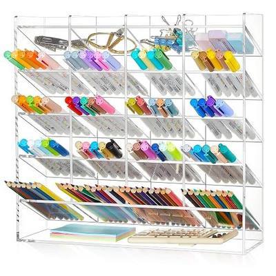 MotiMind Acrylic Pen Organizer Storage for 250 Markers Vertical Marker Organizer Acrylic Pen Display Holder for Office Desk Desktop Stationery Pencil Storage, Clear, 13 x 4 x 12.4 Inch