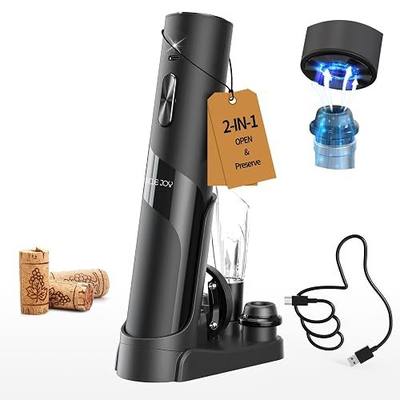 CIRCLE JOY Electric Wine Opener Rechargeable, 7-in-1 Automatic Wine Bottle Opener Gift Set with Electric Vacuum Pump, Foil Cutter, Aerator Pourer, 2 Stoppers & Charging Base, Black