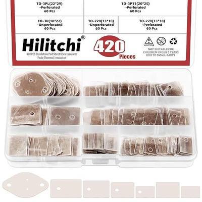 Hilitchi 420PCS Mica Insulator Sheet Assortment Kit: TO-220, TO-3P, TO-3P11, TO-3PL, To-3 Rectangle Mica Insulation Sheet with Hole and without Hole