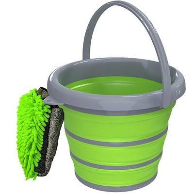 Collapsible Car Wash Bucket with Microfiber Mitt, 10L (2.6 Gallon) Portable Water Buckets with Handle for Car Wash Household Cleaning, Multiuse Collapsible Water Buckett and Car wash mitt - Green