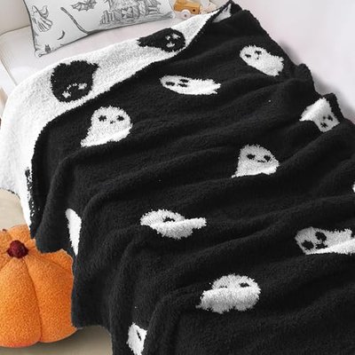 Halloween Decor Soft Baby Blanket Cozy Swaddling Blanket for Newborn Nursery Kids 30x40 Inch Black Ghost