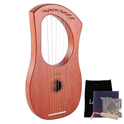 LIEKE 7 String Lyre Harp Instrument with Tuning Wrench,Metal Strings,Bag, Mahogany Body and Bone Saddle,Lyre Harp Kit Gift for Adults Beginner