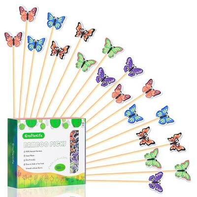 100Pcs Butterfly Cocktail Picks 5 Color Pattern Butterflies Decor | 5" Toothpicks Sticks Skewers for Appetizer Charcuterie Food Sandwich, Birthday Fairy Spring Decorations Themed Party Supplies