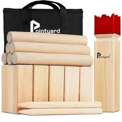 Kubb Yard Game Set Viking Chess Outdoor Hevea Hardwood Toss Game for Adults & Families - with 10 Blocks, 6 Batons, Carrying Bag | Perfect for Backyard Lawn Beach Party BBQ Camping