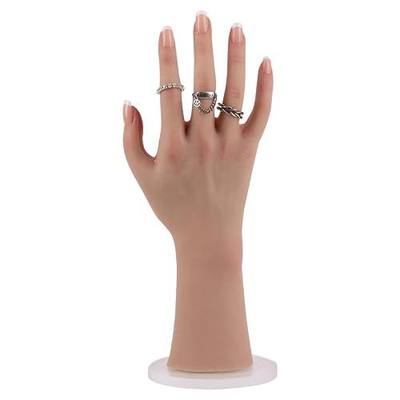 Knowu Realistic Silicone Female Hand Model Fake Hand Flexible Finger Bendable Acrylic Nail Mannequin Hand for Jewelry Display Nail Art Practice