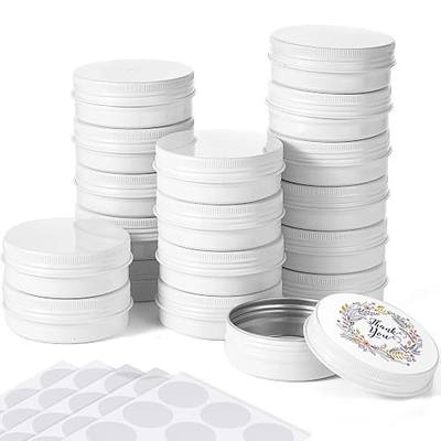 Patelai 72 Pcs 2 oz Aluminum Tins Salve Containers with Screw Lid and Labels Round Cans Travel Cosmetic Metal Tins Jar for Candles Lotion Bars Balms Food Spice Candies DIY Crafts(White)