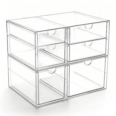 Prsildan Acrylic Makeup Organizer Clear Storage Drawer with 6 Small Drawers | Transparent, Vanity Organizers, For Bathroom Kitchen Cabinet Office Desk Under Sink, Set of 2