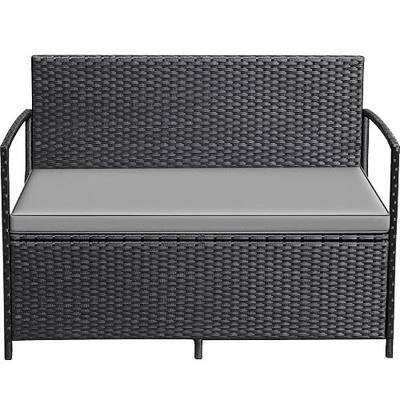 Greesum Patio Loveseat PE Rattan Wicker Outdoor Furniture with Soft Cushions & Built-in Storage Space for Lawn Garden Backyard, Black
