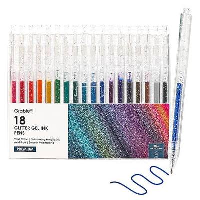 Grabie Glitter Gel Pens, 18 Colors Glitter Gel Pens Set, Retractable Sparkle Gel Ink Pens for Coloring Books, Journaling, Drawing, Scrapbooking & DIY Crafts, Smooth Writing Art Pens for Creative Work