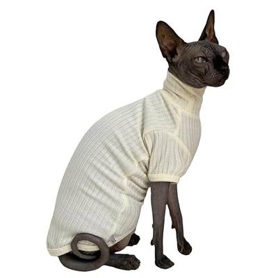 White Sphynx Cat Shirt Clothes Turtleneck Cotton Cat Sweater T-Shirts | Soft Material, Four Season Sweater, Cotton Blend