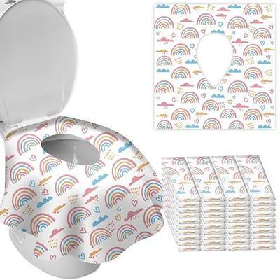 DEEKI 40 Pack Toilet Seat Covers Disposable, Safe No-Slip Waterproof for Kids Toddlers Use in Potty Training Public Restrooms Toilets, Portable Clean Covers for Adults Travel -Rainbow (40 Count)