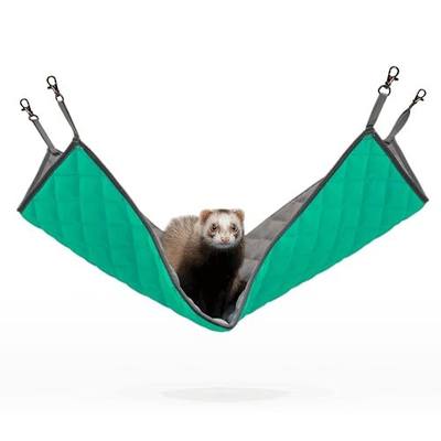 Paw Inspired Hanging Fleece Hammock for Small Animals, Gray/Green | Hammock with Swivel Clips for Pet Cage for Ferrets, Rats, Chinchillas, Sugar Gliders, Hideout Toy for Guinea Pigs, Hamsters