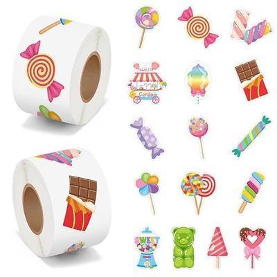 BeYumi Candy Party Sticker Roll - 1000Pcs Candy Party Stickers in 2 Rolls Waterproof Vinyl Sweets Themed Cute Dessert Decal for Gift Laptop Bottle Scrapbooking Luggage Computer Envelope Decor for Kids