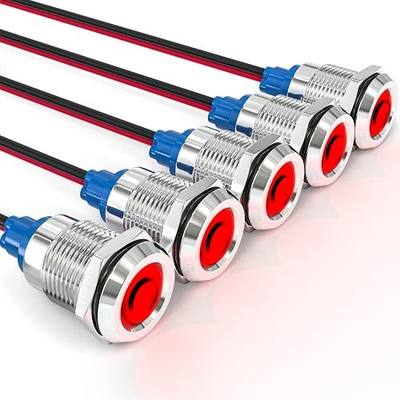 GASHER 5 PCS Energy Saving Indicator Light, LED Light 12V/24V/110V 20mA Panel Mount Light, Mounting Hole Size 12mm(1/2 inch) Red LED (12V)