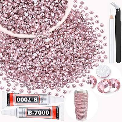3000PCS SS8/2.5mm Crystal Rhinestones (Light Pink) with 2Pcs 10ml B7000 Jewelry Glue, Bedazzling Flatback Glass Rhinestones for Crafting, Gems Diomand Charms for Tumbler Shoes Clothing Mugs Nail Art