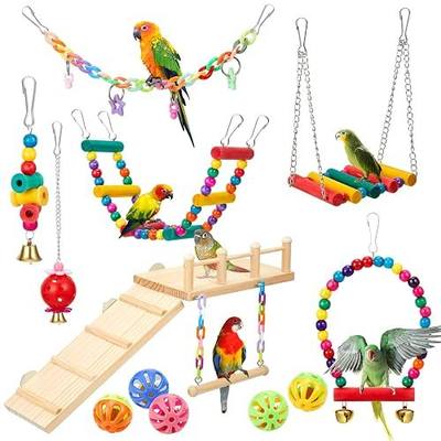 12 Pcs Parakeet Cockatiel Bird Toys, Parrot Swing Chewing Hanging Toys, Colorful Style Parrots Cage Accessories, Interactive Chew & Climb Play Set (Basic Style)