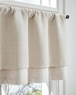 jinchan Faux Linen Valance Kitchen Curtain Light Filter Double Layer 18in | Breathable rustic overlay curtain,beige with woven texture,ideal for farmhouse living rooms and bedrooms