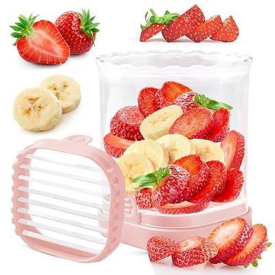 Creative Strawberry & Fruit Slicer - Detachable Cutter with Push Plate (Pink)