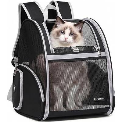 Cat Backpack Carrier for Small Dogs and Medium cat Puppy Kitten Bunny Pet Carrier Backpack Collapsible with Fully Ventilated Mesh with Safety Leash (Black, 12.9" L x 10.62" W x 15.5" H - M)