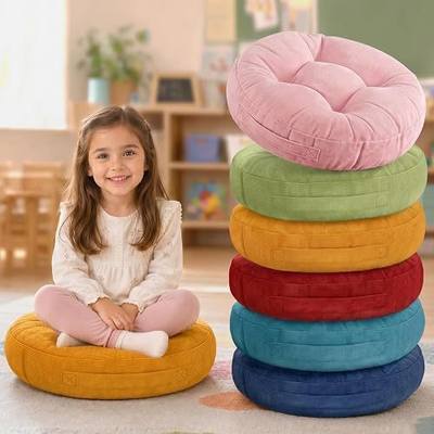 Degrees of Comfort 6Pcs Round Floor Cushions for Kids, Waterproof Flexible Seating for Classroom Elementary, Safe Smolder Resistance Sitting Pillows with Handles, 15-inch, Multicolor