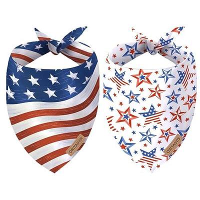 4th of July Dog Bandanas, 2-Pack Triangle Reversible Pet Scarves, Premium Fabric, US Flag Bandana for All Dogs (Large, Style 3)