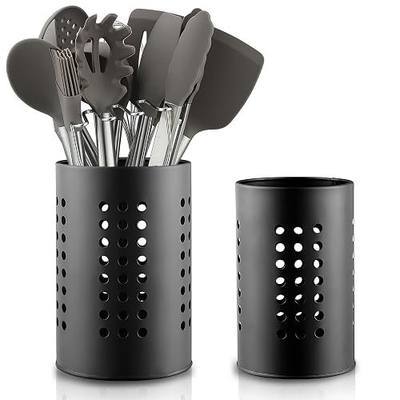 Berglander Kitchen Utensils Holder for Counter Top 2 Pieces, Black Stainless Steel Cutlery Holder, Kitchen Essentials Farmhouse Style Home Countertop Organizer