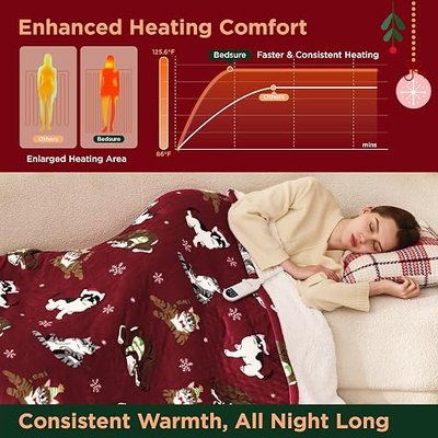 Bedsure Heated Blanket Throw - Soft Flannel Sherpa Electric Blanket with Pet Pattern, for Grandma, Heated Throw with 6 Heating Levels, 4 Time Settings, 3-Hour Auto-Off (50x60 inches)