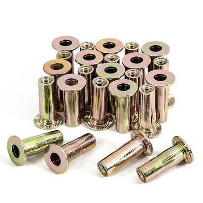 25Pcs M6 Multi Grip Rivet Nuts Pre Bulbed Shank Carbon Steel Color-Zinc-Plated Flat Head Threaded Insert Nut