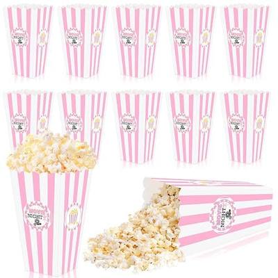 K KUMEED 20 pcs Movie Night Large Popcorn Favor Boxes, 7.8 Inches Tall Pink & White Striped Popcorn Bowls for Movie Theme Party Supplies