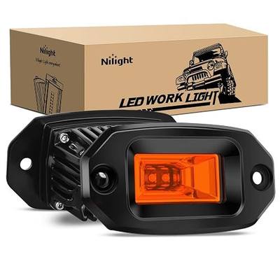 Nilight 2 PCS 20W Flush Mount Amber LED Pods Flood Beam Work Offroad Driving Fog Reverse Backup Lights for Bumper Truck ATV UTV SUV Boat