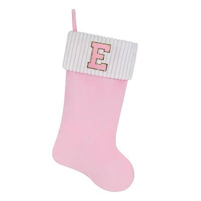 20 Inches Letter Embroidered Christmas Stocking,Personalized Pink Velvet Christmas Stocking,Family Holiday Decorations and Xmas Gift(E)