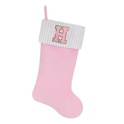 20 Inches Letter Embroidered Christmas Stocking,Personalized Pink Velvet Christmas Stocking,Family Holiday Decorations and Xmas Gift(H)
