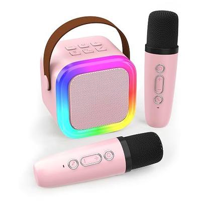 Mini Karaoke Machine for Kids Adults, Portable Bluetooth Speaker | Kids Speaker with 2 Wireless Microphones,Toys Birthday Gifts for Girls Ages 4, 5, 6, 7, 8,9,10,11,12+Home Party (Pink)