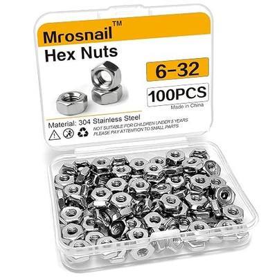 100PCS 6-32 Hex Nuts, 304 Stainless Steel, Full Thread | UNC coarse thread