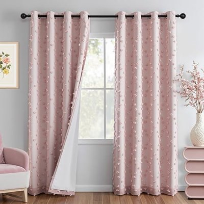 MYSKY HOME 100% White Blackout Curtains for Living Room Bedroom 84 Inches Long Total Light Blocking Drapes for Girls Room Thermal Insulated Curtains with Pom Pom Sheer Grommet Set of 2, 52W x 84L