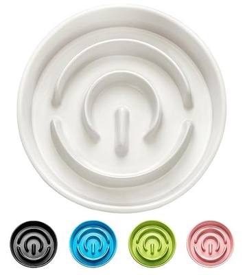 Ceramic Slow Feeder Dog Bowls, 2.0 Cups Slow Feeder for Medium Dogs, Puzzle Maze Bowl to Slow Down Eating, 30oz, 8in, White