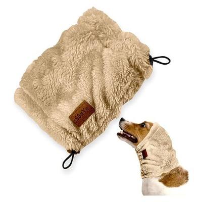 Dog Ear Muffs Noise Protection - Soft Calming Hood for Anxiety Relief, Fireworks, Thunder, Grooming & Vet Visits - Elastic Band & Comfortable Neck Warmer for Travel (No Ear, Brown, Large)