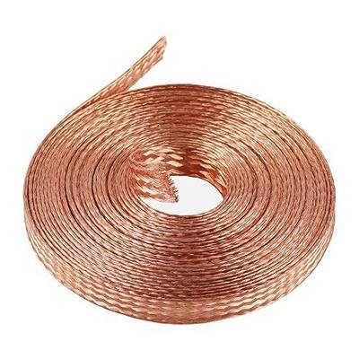 10FT Flat Copper Braid Cable, KWOKWEI 1/2" Braided Copper Ground Strap, Ground Lead Bare Flexible Spiral Shielding Wire Mesh for grounding and bonding