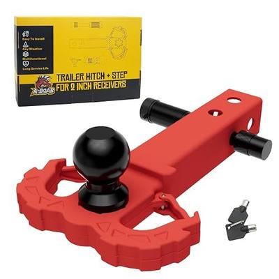 Towing Hitch Step for 2" Receivers, Trailer Hitch with 2-Inch Ball Hitch and Trailer Hitch Pin, Drop Forged Steel Truck Hitch Step, 14 Ton (30000 Lbs) Max Break Strength Tow Hitch Receiver, Red
