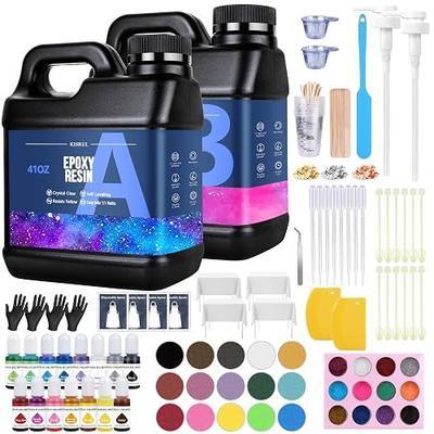 KISREL Epoxy Resin 82oz - Clear Epoxy Resin Kit with 15 Pigments and 15 Colors of Mica Powders - No Yellowing No Bubble Casting Resina for Art Crafts, Jewelry Making, Wood & Resina Molds(41oz x 2)