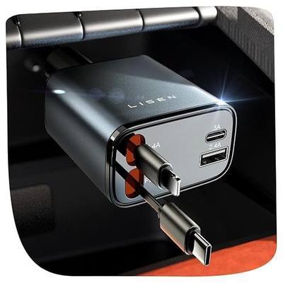 LISEN Retractable Car Charger, 84W Car Charger USB C Fast Charge, Multi Cigarette Lighter Adapter, 4 in 1 Car Accessories Birthday Gifts for Men Women Dad Mom Husband, for iPhone 17 16 15 14 13 12 X