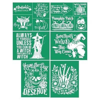 DGAGA 6PCS Fall Silk Screen Stencils Reusable Halloween Self Adhesive Chalk Mesh Stencils Autumn Silkscreen Transfers for Painting on Wood,Craft,DIY Fall Screenprinting Starter Kit for Chalk Paste