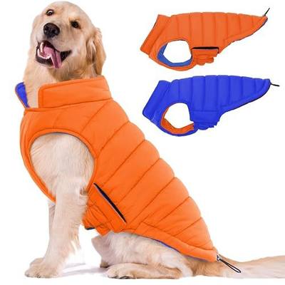 Lelepet Reversible Dog Coat Windproof Dog Puffer Jacket Lightweight Vest | Soft Puffer Vest Warm Winter Coats for Large Dogs Adjustbale Hook & Loop Pet Apparel with Leash Hole, Boxer, Weimaraner, 2XL